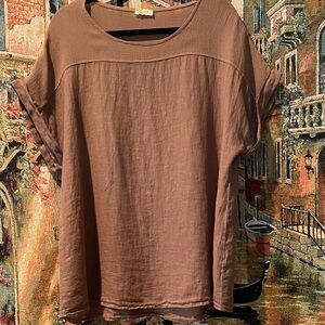 Made in Italy Linen Top with Cotton Details